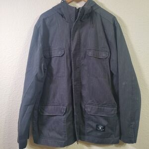 DC Shoe Grey Faux Denim Button Up Hooded Dark Gray Mens Jacket Large
